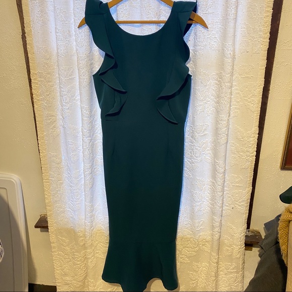 Lulu’s Emerald Green Hearts Aflutter Bodycon Trumpet Midi Ruffle Hem Dress - Picture 5 of 14